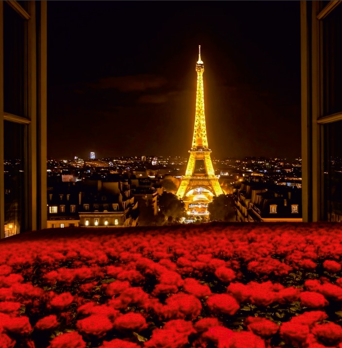 Druck: "Paris-Eiffelturm-Rosen